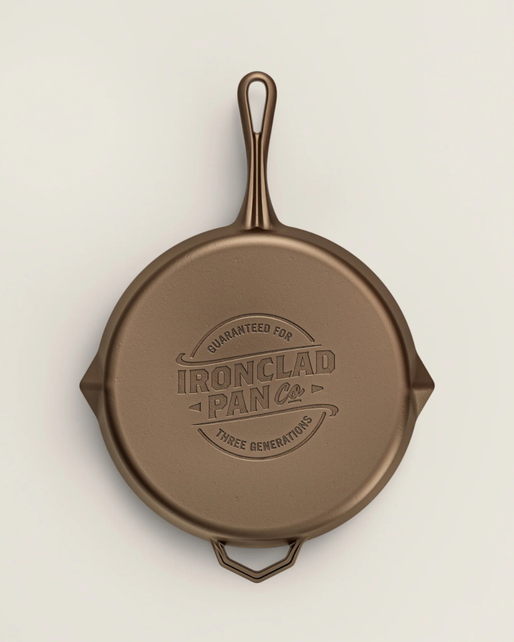 The back of an Ironclad cast-iron pan.