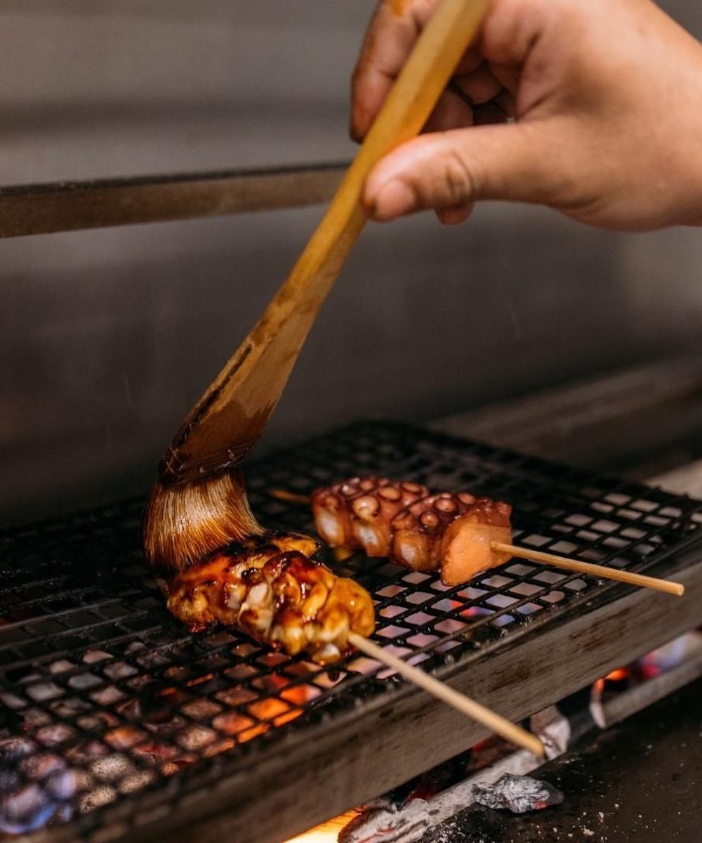 Izakaya sticks on a grill