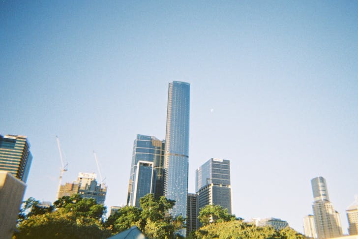 The Brisbane City against a blue sky