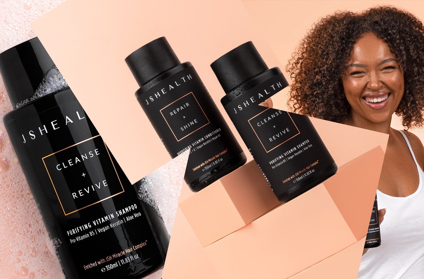 A collage featuring JSHealth Haircare