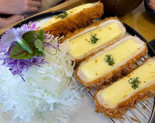 melted cheese filled katsu slices