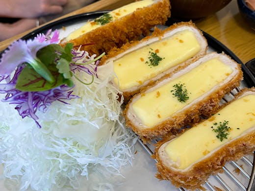 melted cheese filled katsu slices