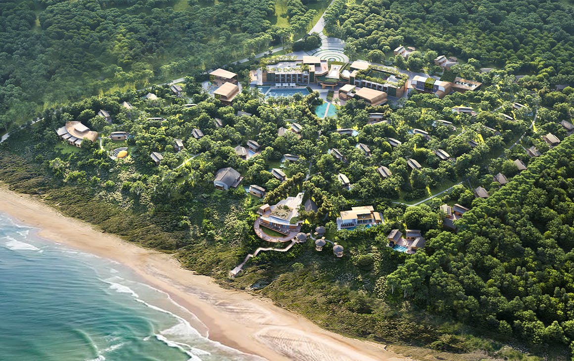 render of a resort seen from the air