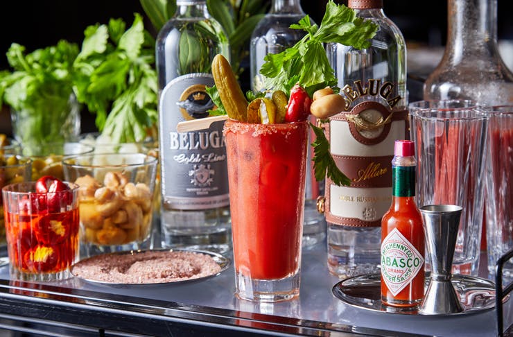 A Bloody Mary cocktail cart