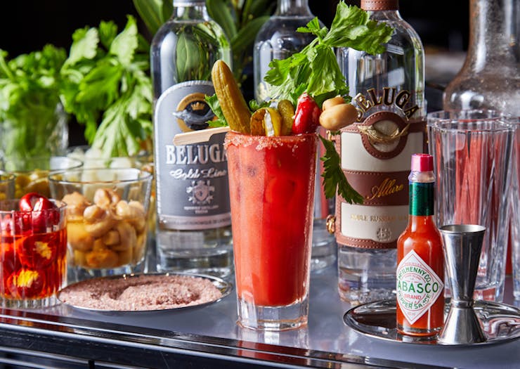 A Bloody Mary cocktail cart
