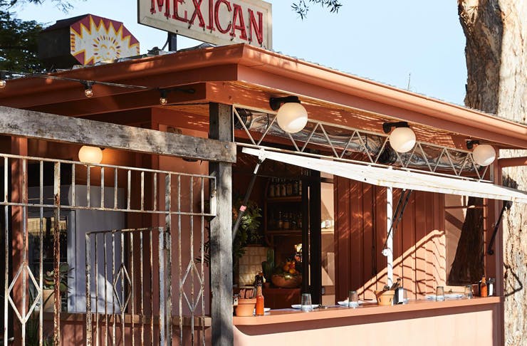 The terracotta-coloured exterior of Mexican restaurant, La Casita.