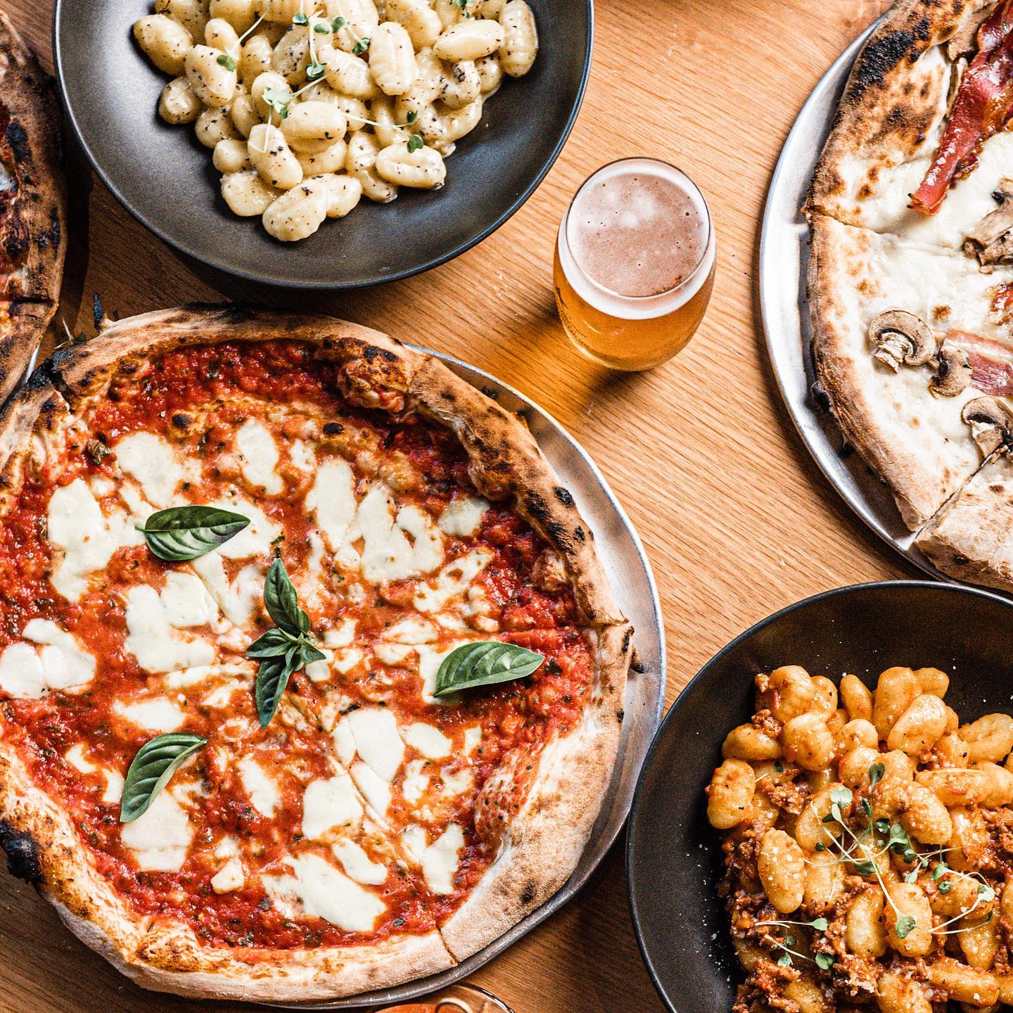 pizza and gnocchi on a table
