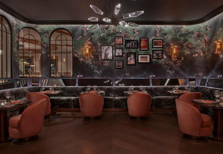 a dark coloured restaurant dining room at Las Vegas hotel The Flamingo