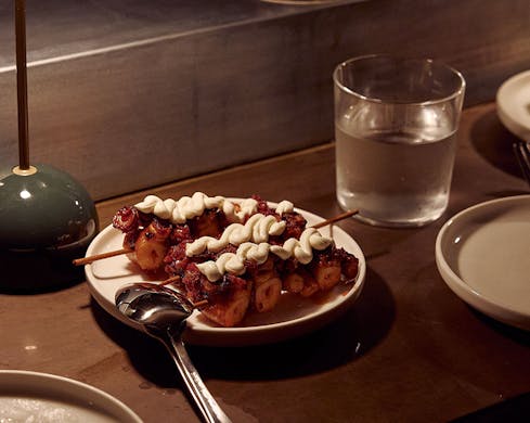 octopus skewers with labneh letra house Sydney CBD restaurant bar love tilly group