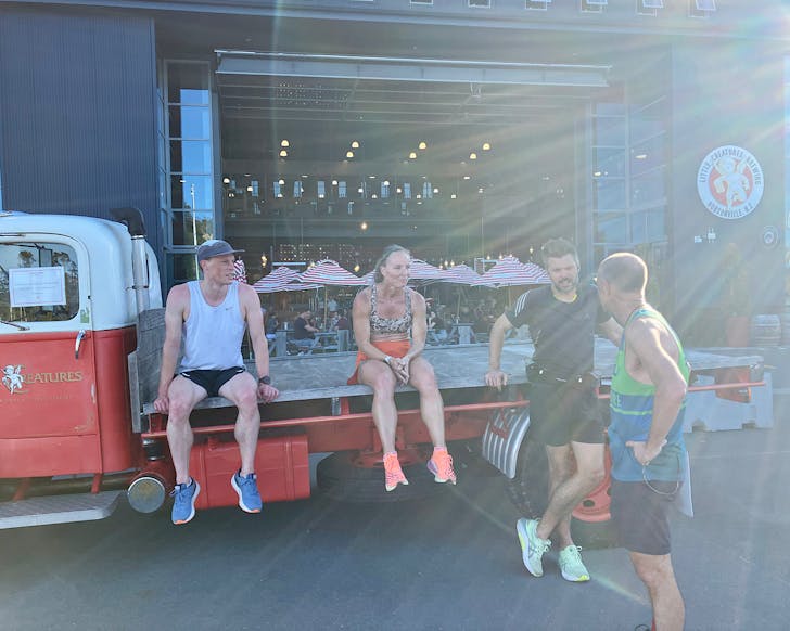 Little Loop runners rest outside Little Creatures Brewery.