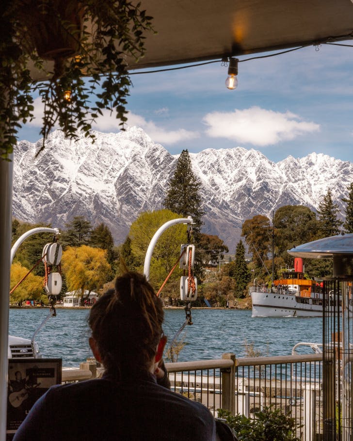 The view of the mountains from Little Blackwood bar in Queenstown