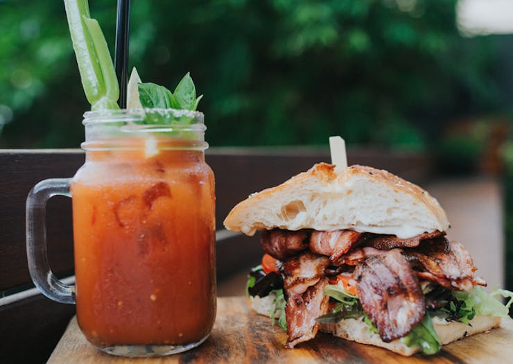 a bloody mary and bacon burger