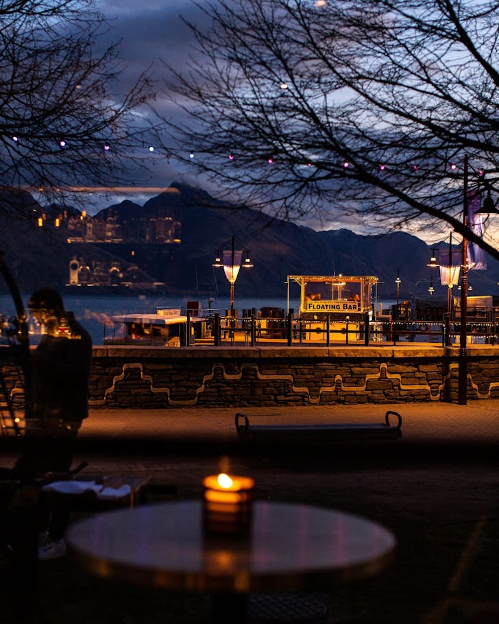 Evening views from the Rodd And Gunn Lodge Bar in Queenstown