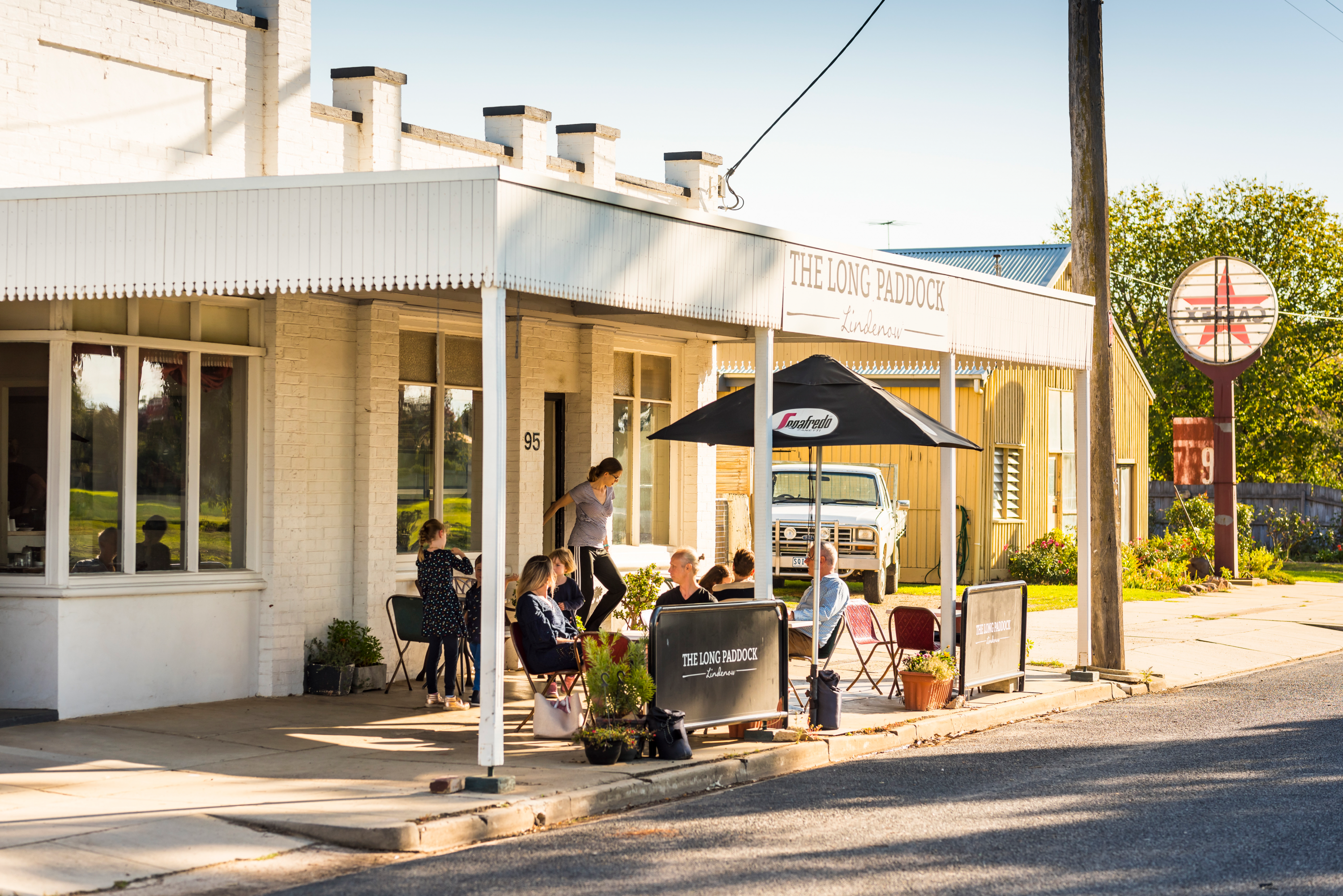 A country cafe shining in the sun.