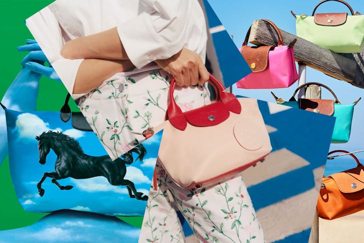 A collage of Longchamp Le Pliage Bags