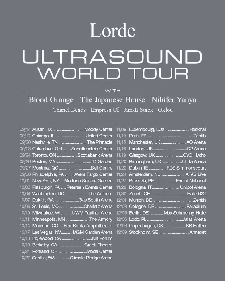 Lorde Ultrasound World Tour Dates