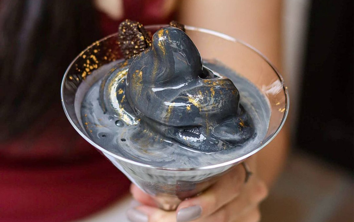 a black soft serve cocktail