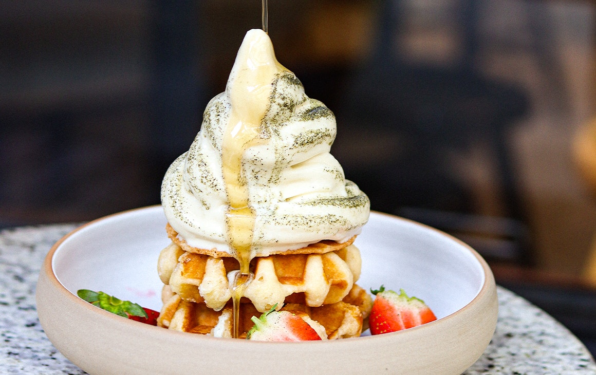 soft serve on waffles