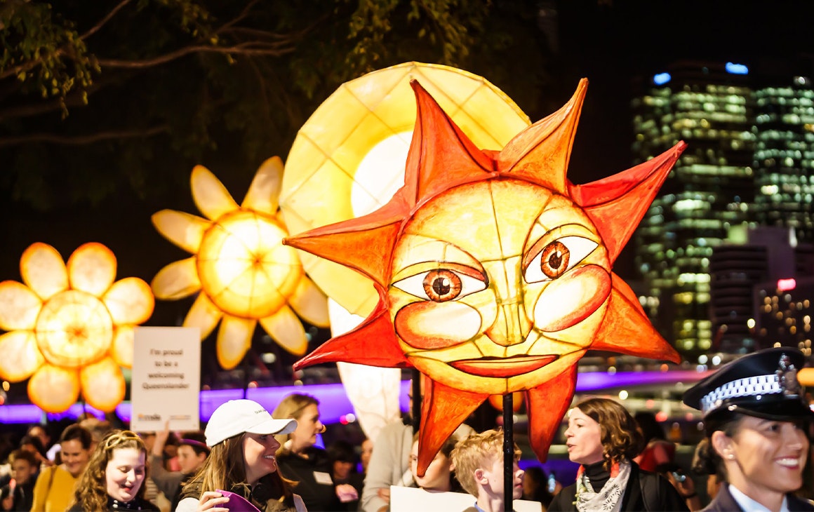 a lantern parade at night
