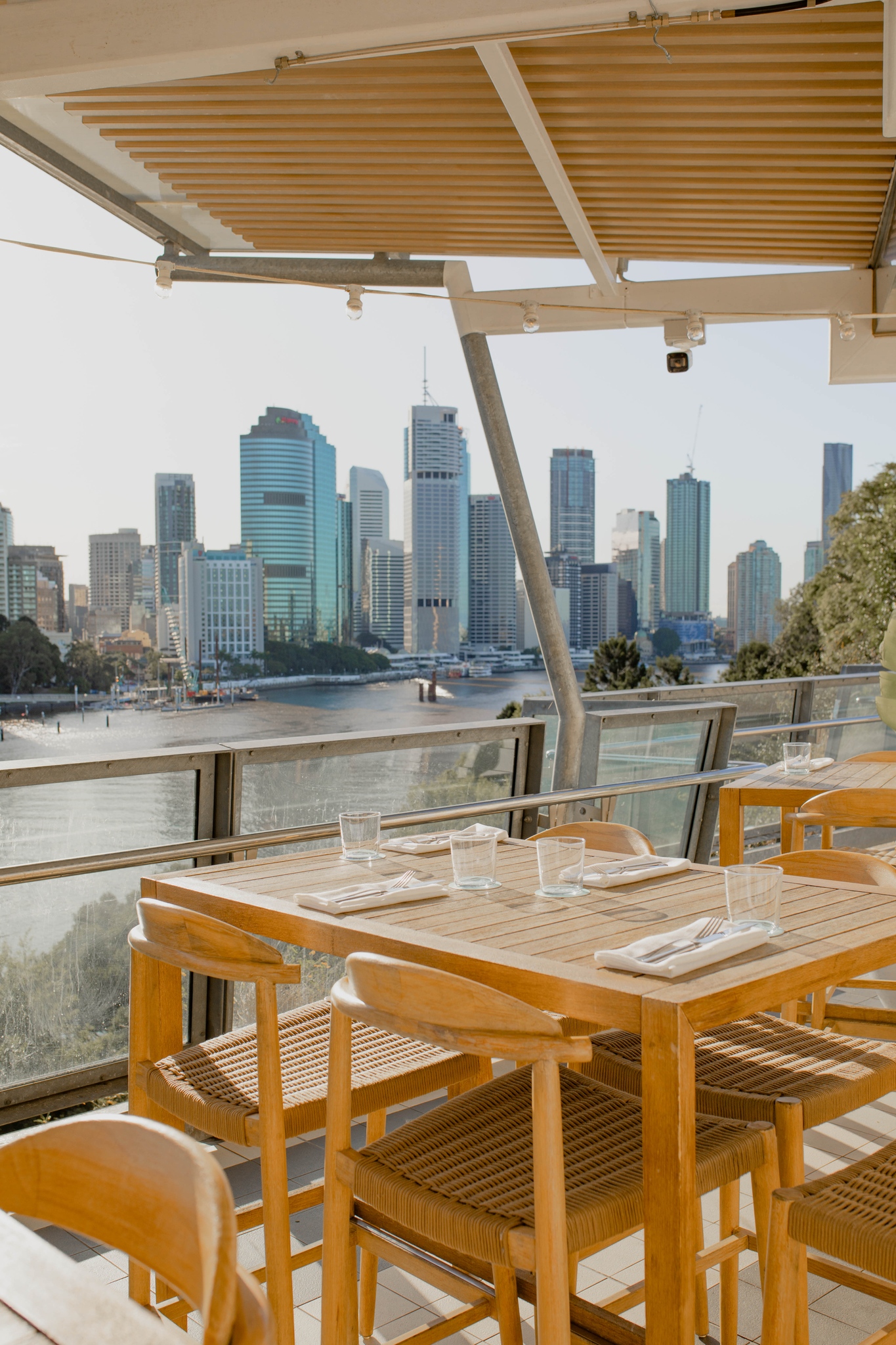 a table with a view over the river and city