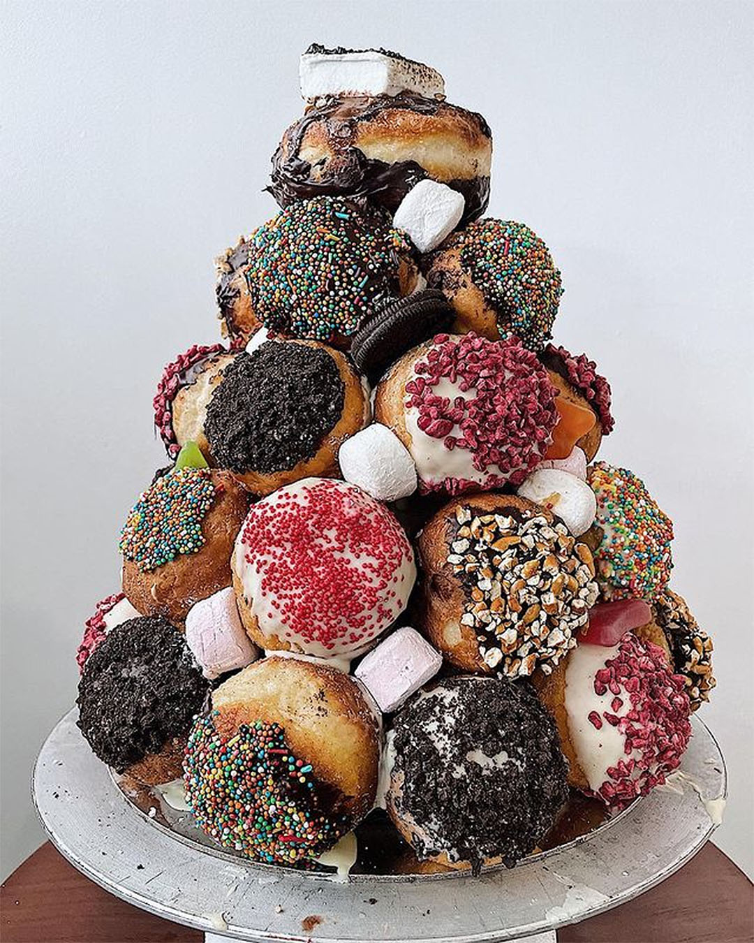 A doughnut tower at The Lunch Room in Onehunga, one of the best doughnuts in Auckland.