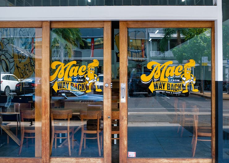 the front of mac from way back's glass doors 