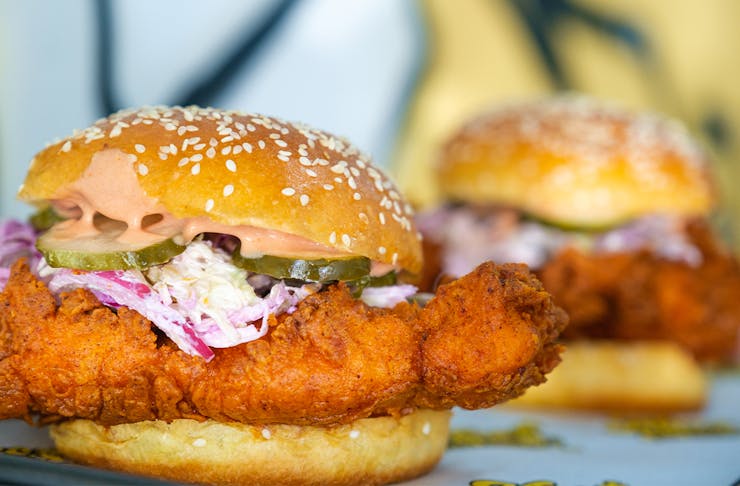 two fried chicken burgers 