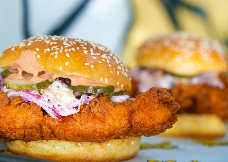 two fried chicken burgers 