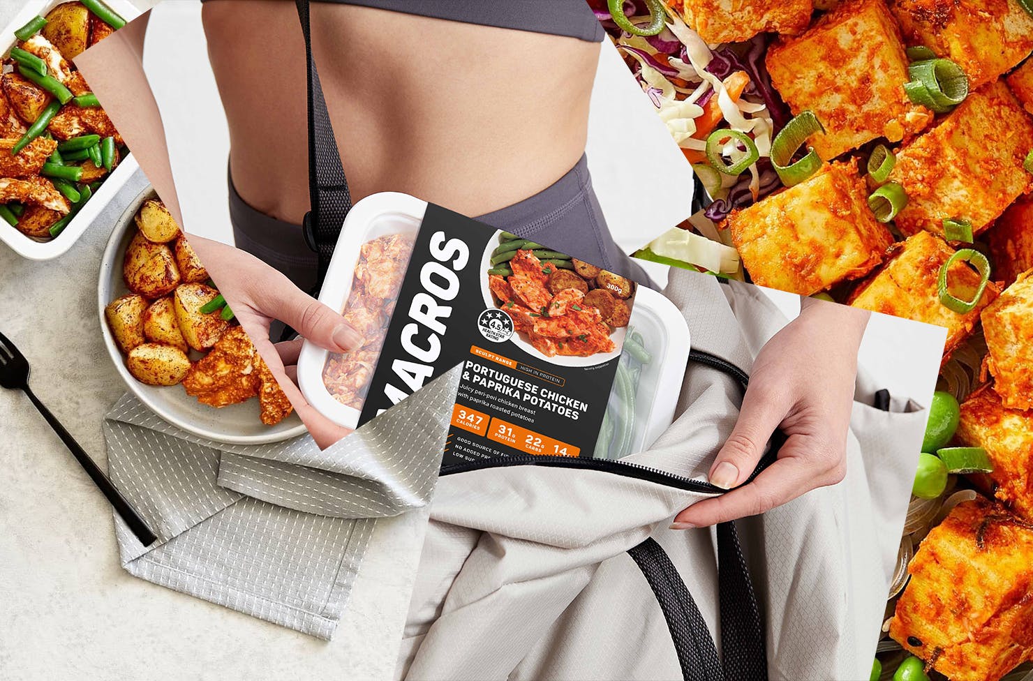 A collage featuring Macros meals. 