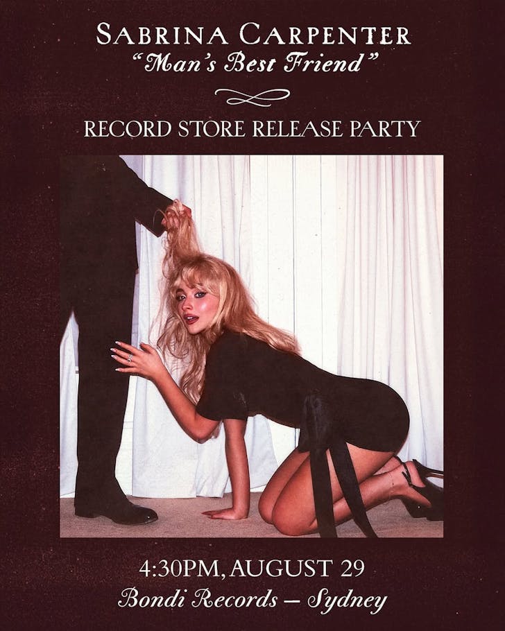 sabrina carpenter mans best friend album release party at bondi records invitation