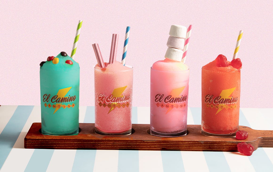 a paddle of four frozen margaritas in different flavours