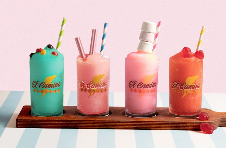 a paddle of four frozen margaritas in different flavours
