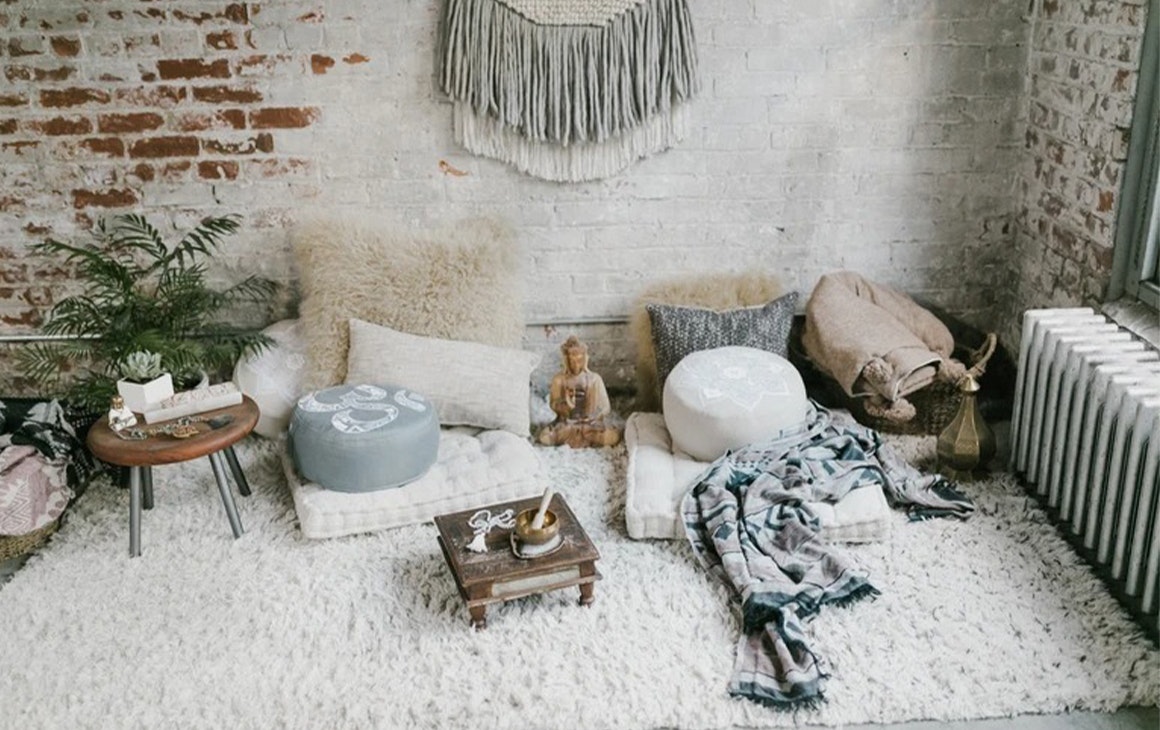 a room filled with soft furnishings