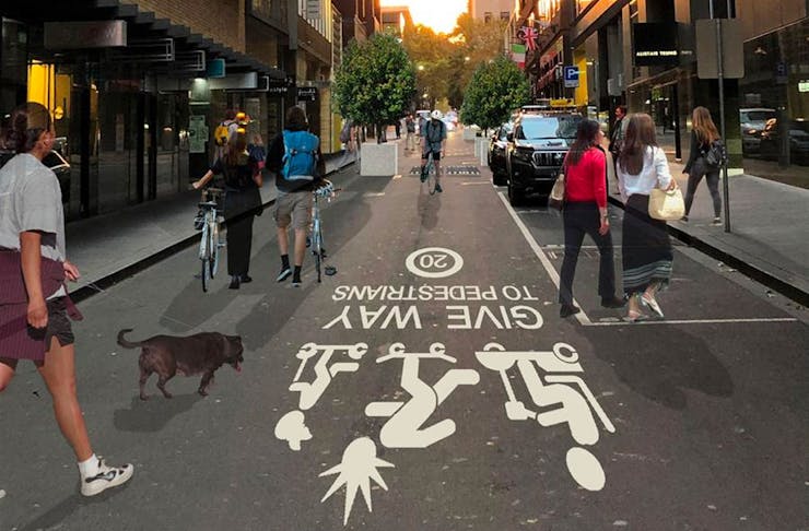 A mock up of what Melbourne's 'little streets' will look like when pedestrians get right of way.
