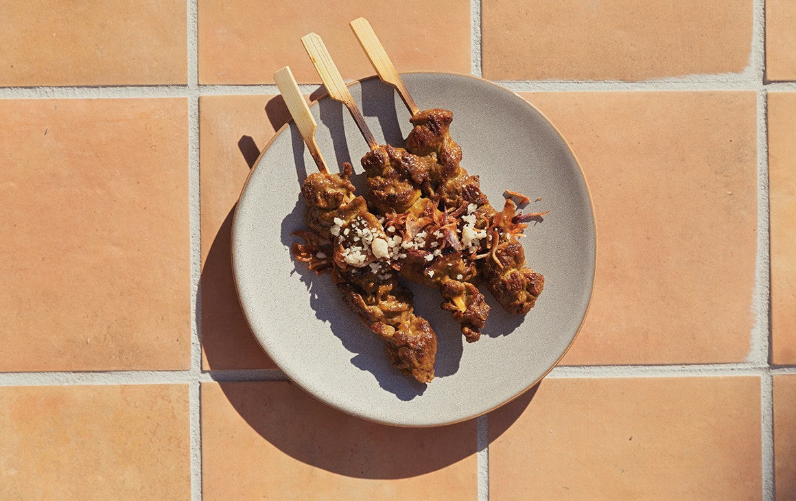 two pork skewers