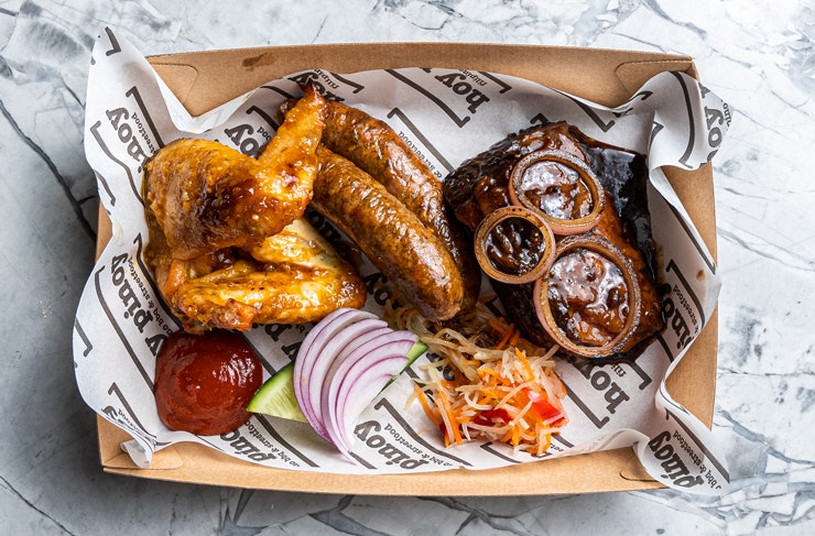 A Filipino-style meat tray and sides