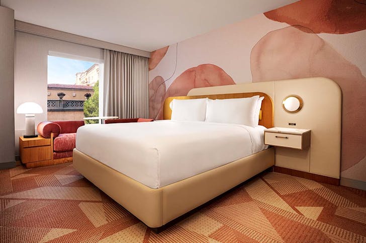 a pink Las Vegas hotel room at the MGM Grand