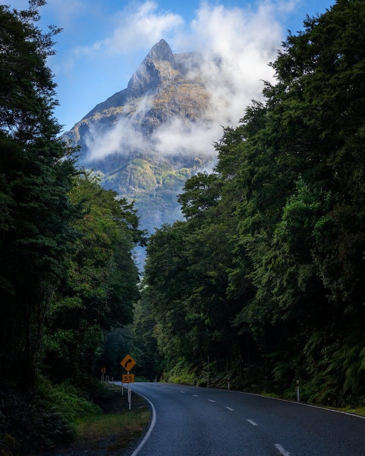 The road winding up to Milford Sound
