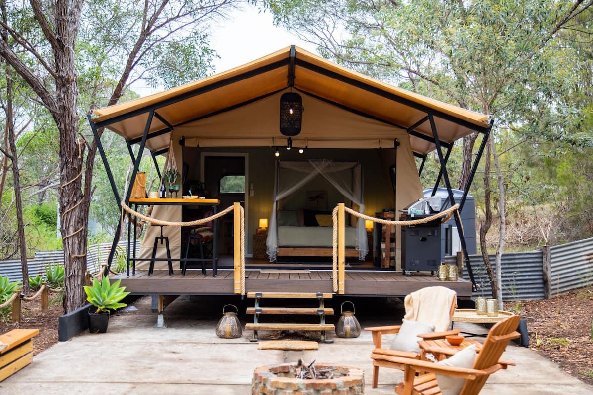 a luxe eco safari tent in the bush