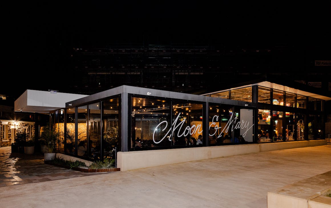 A restaurant building in Fremantle with signage that reads Moon & Mary 