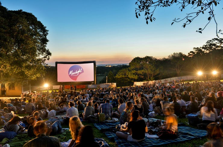 A crowd watching a movie at an open air cinema in Sydney 