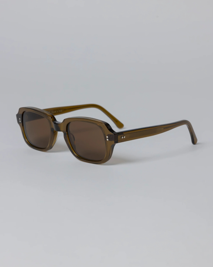 A pair of Moreporks 'Southern Wayfarer' sunglasses in olive.