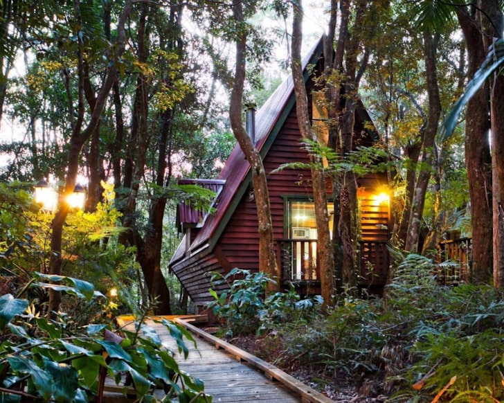 The pitched-roof exterior of Mouses House one of the best romantic getaways Queensland