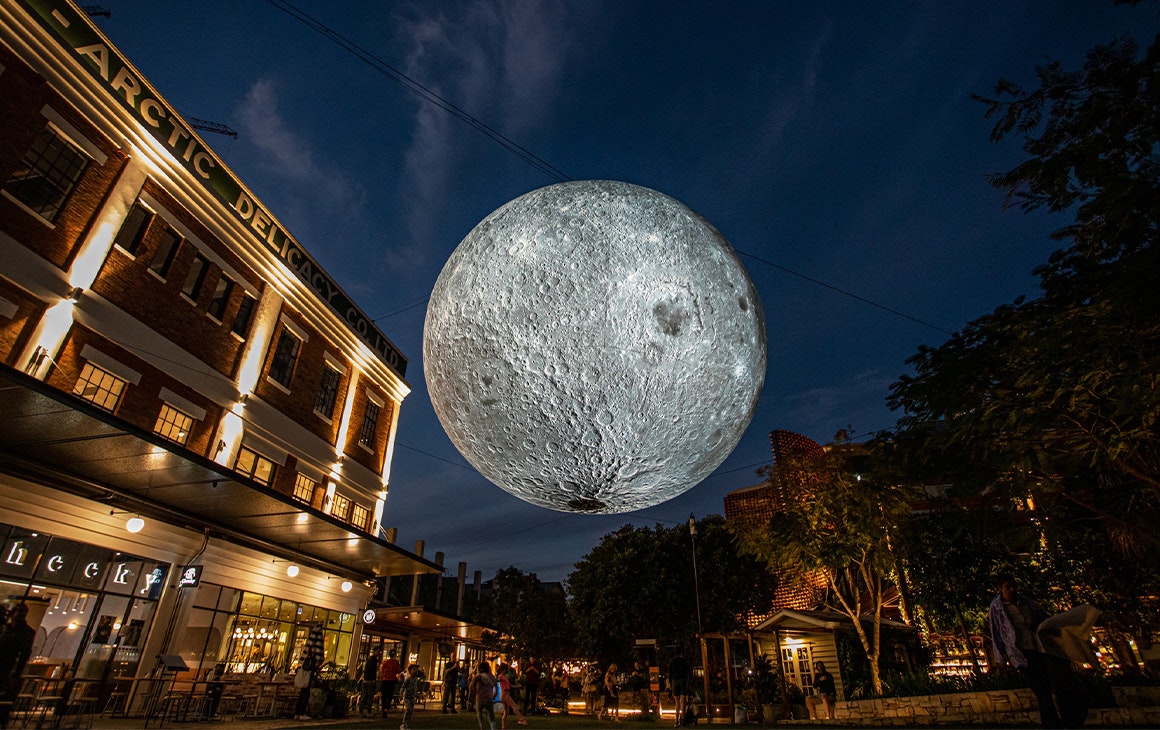 a giant moon hanging outside