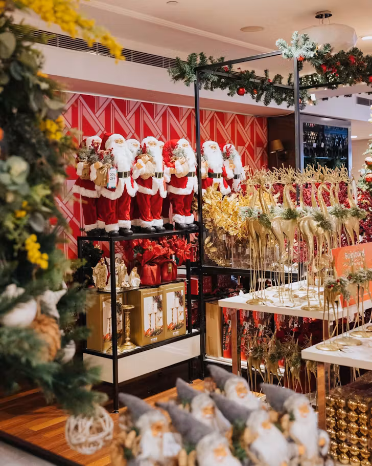 Christmas decorations and figures on display at Santaland in Myer.