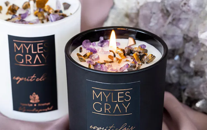 Two myles gray crystal infused candles