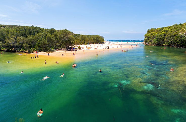 People enjoying swimming at Wattamolla, Royal National Park Sydney.