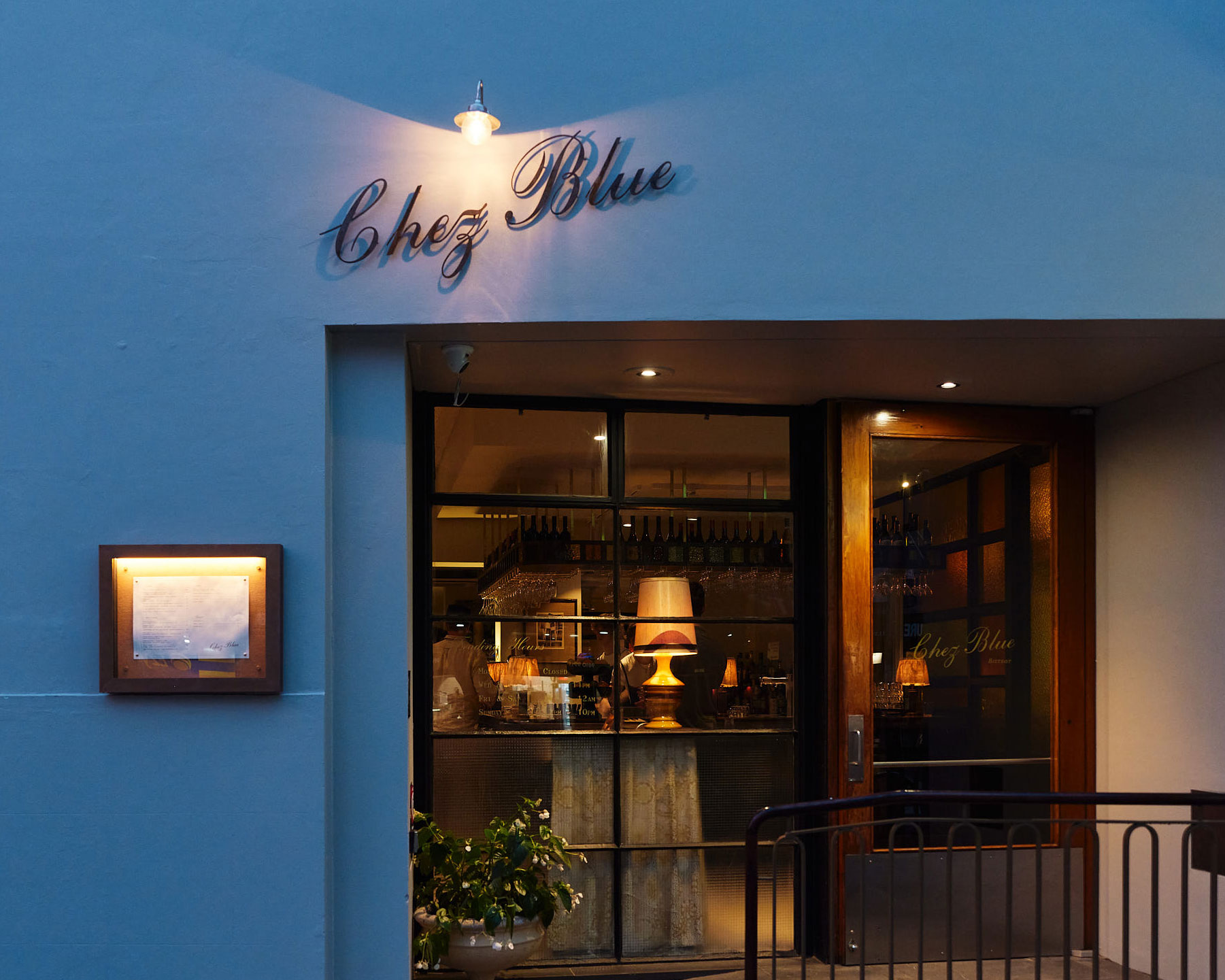 The front door of Chez Blue, a new restaurant in Sydney