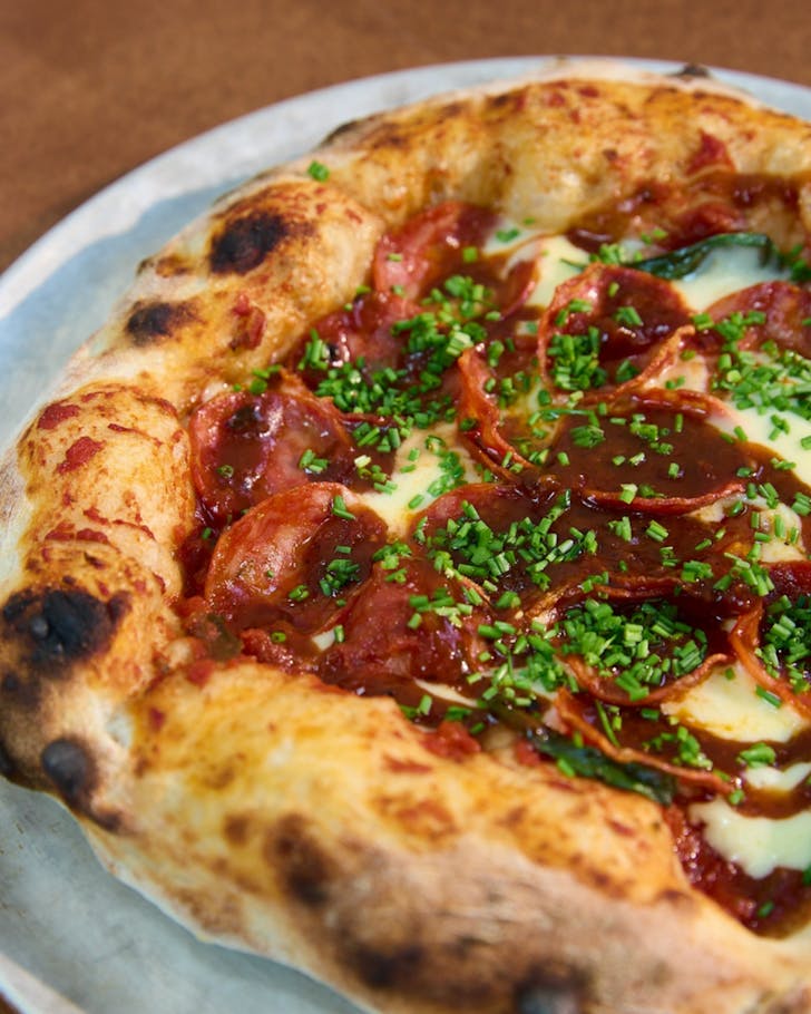 Part of a delicious Norma Taps pizza.