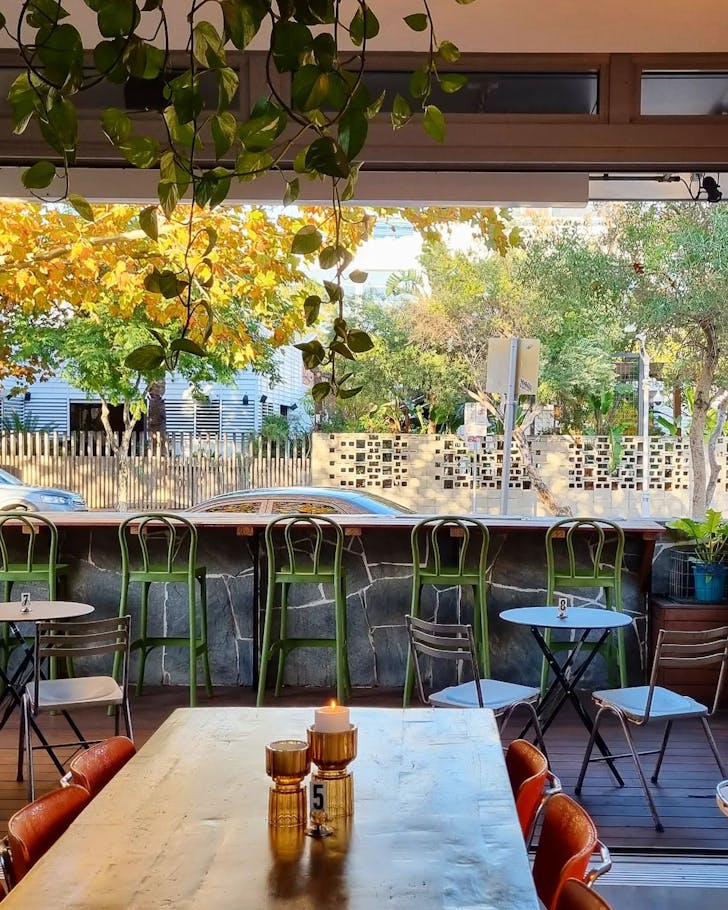 Leafy seating area at Flor & Fauna cafe in Northbridge